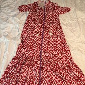 Red and White Patterned Maxi Dress